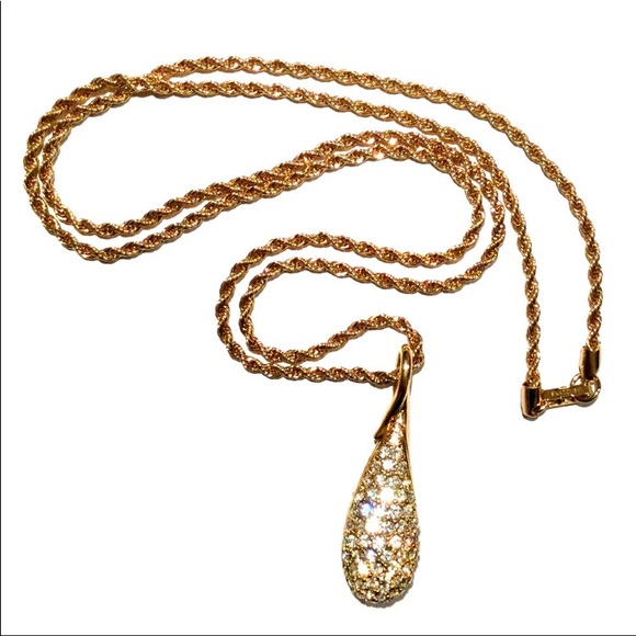 Swarovski Jewelry - Swarovski Crystal Teardrop Pave Necklace Gold Twisted Rope Chain NWOT
